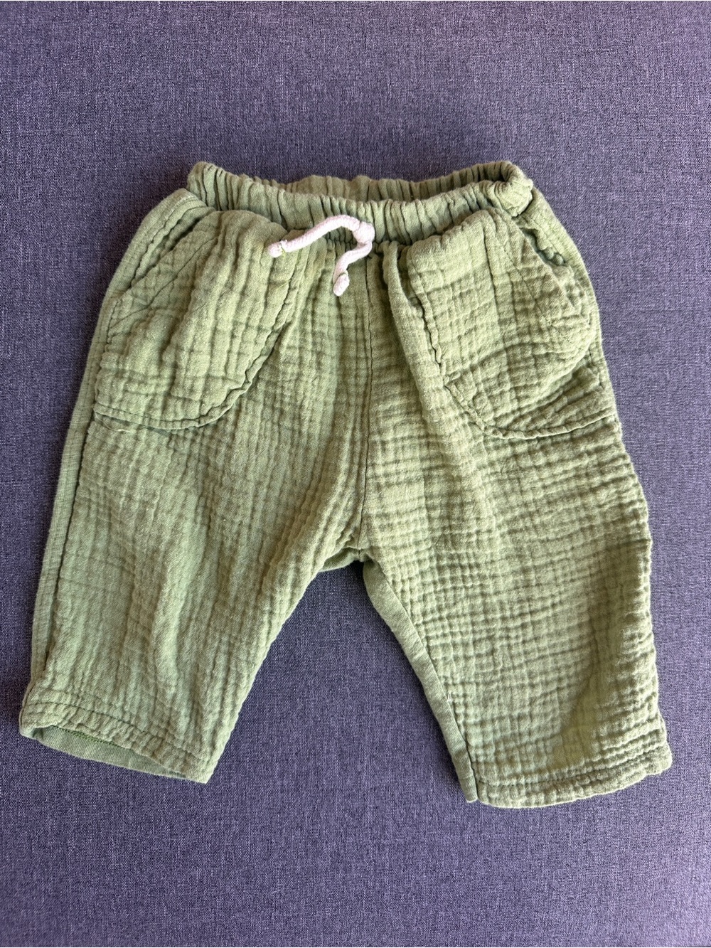 Zara Olive Green Cotton Gauze Joggers for Kids